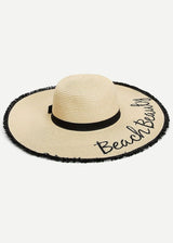 Fringe Trim Straw Floppy Hat