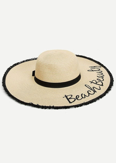 Fringe Trim Straw Floppy Hat