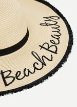 Fringe Trim Straw Floppy Hat