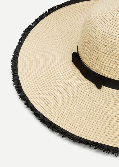 Fringe Trim Straw Floppy Hat